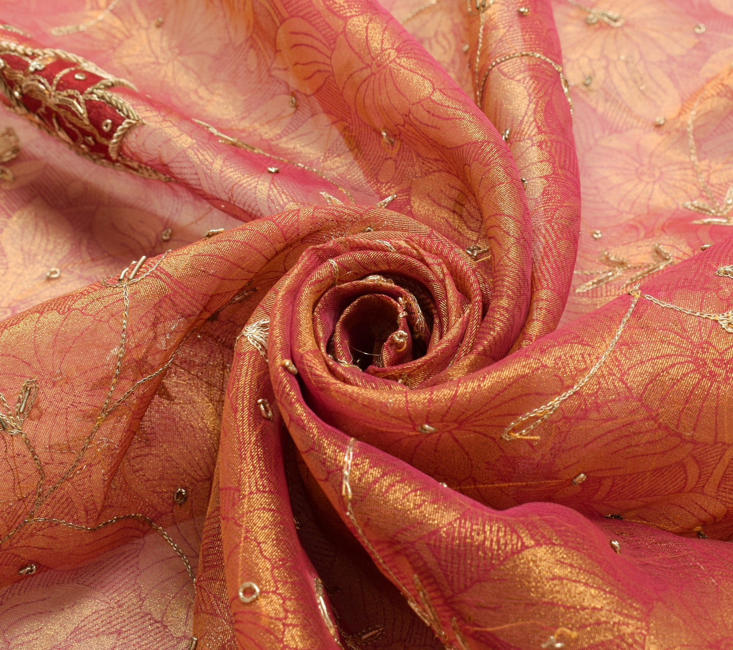 Sushila Vintage Pure Tissue Heavy Dupatta Pink Gold Zari Embroidered Long Stole