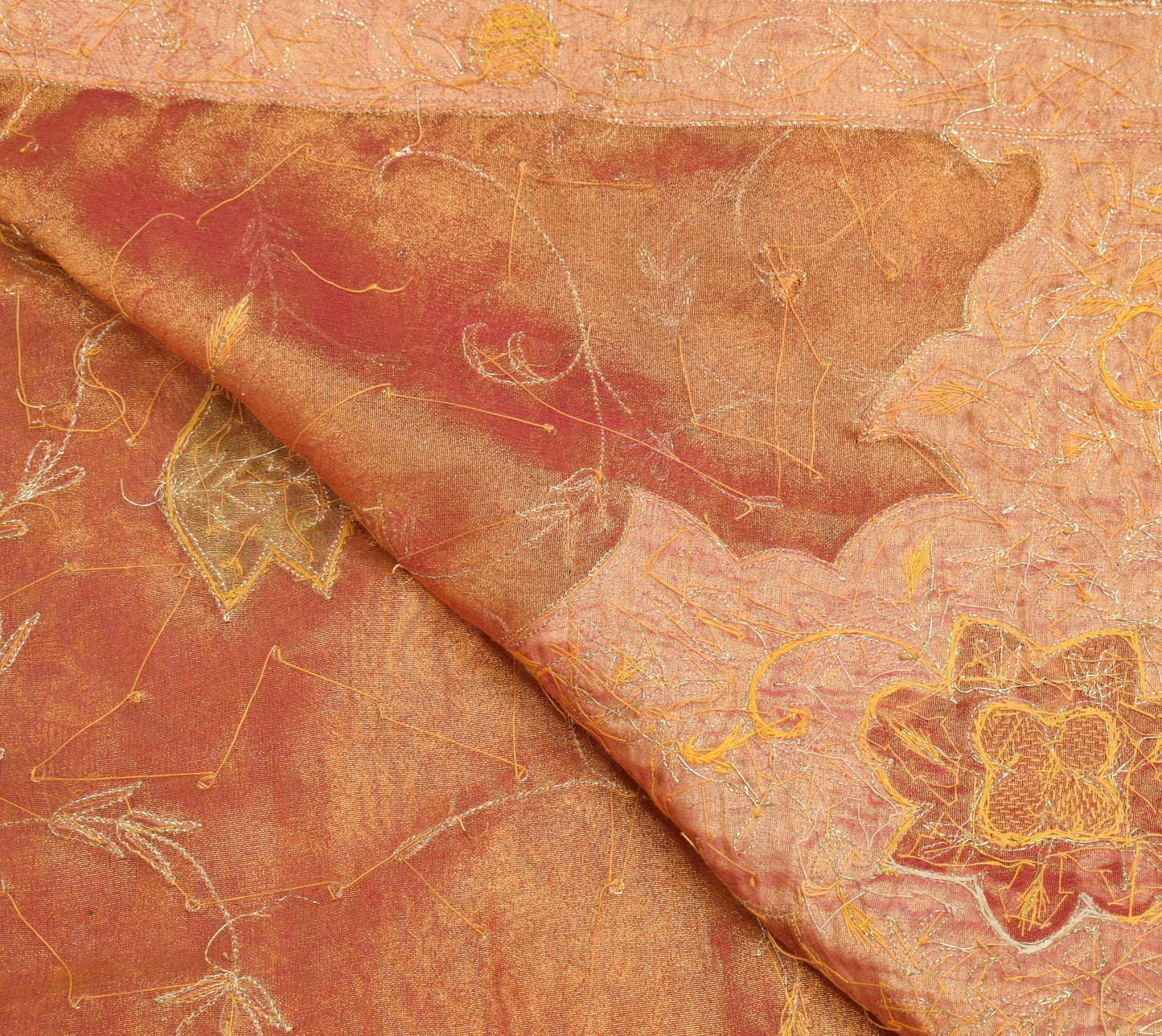 Sushila Vintage Pure Tissue Heavy Dupatta Pink Gold Zari Embroidered Long Stole