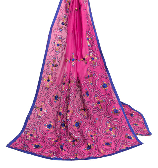Sushila Vintage Pink Heavy Dupatta Art Silk Handmade Traditional OOAK Long Stole