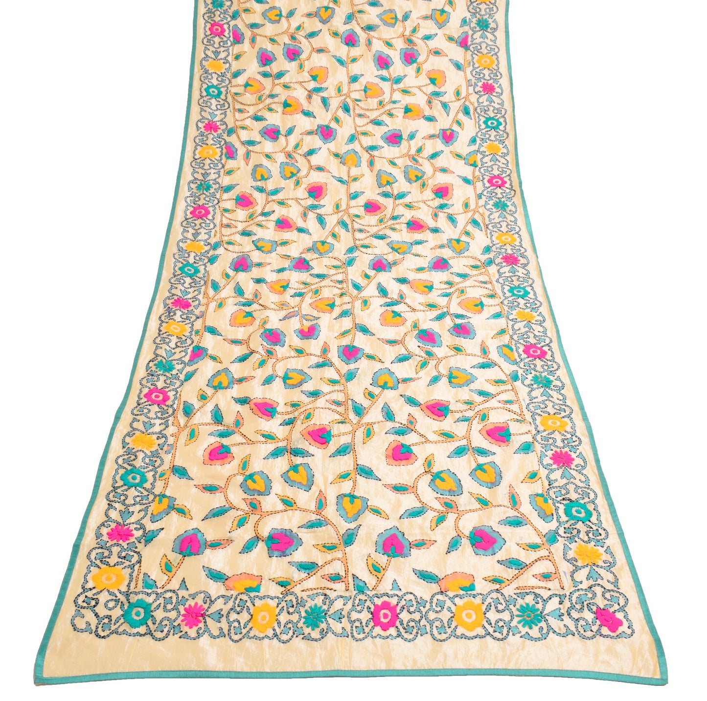 Sushila Vintage Beige Heavy Dupatta Art Silk Handmade Traditional OOAK Stole