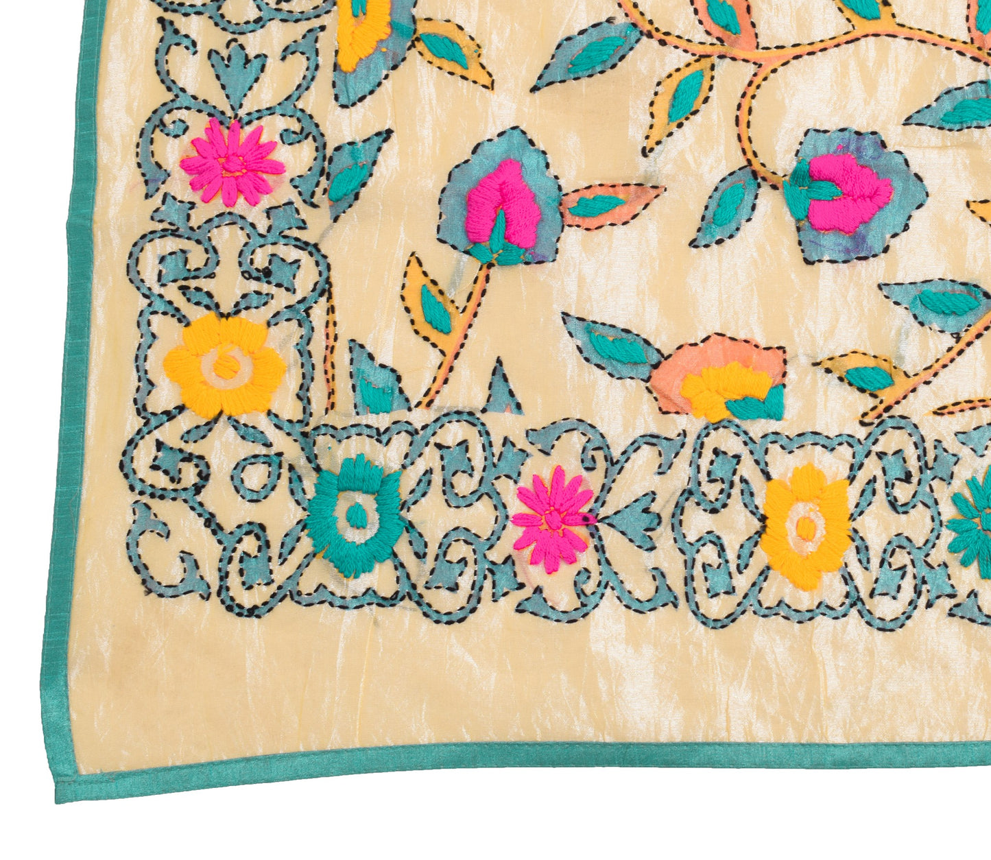 Sushila Vintage Beige Heavy Dupatta Art Silk Handmade Traditional OOAK Stole