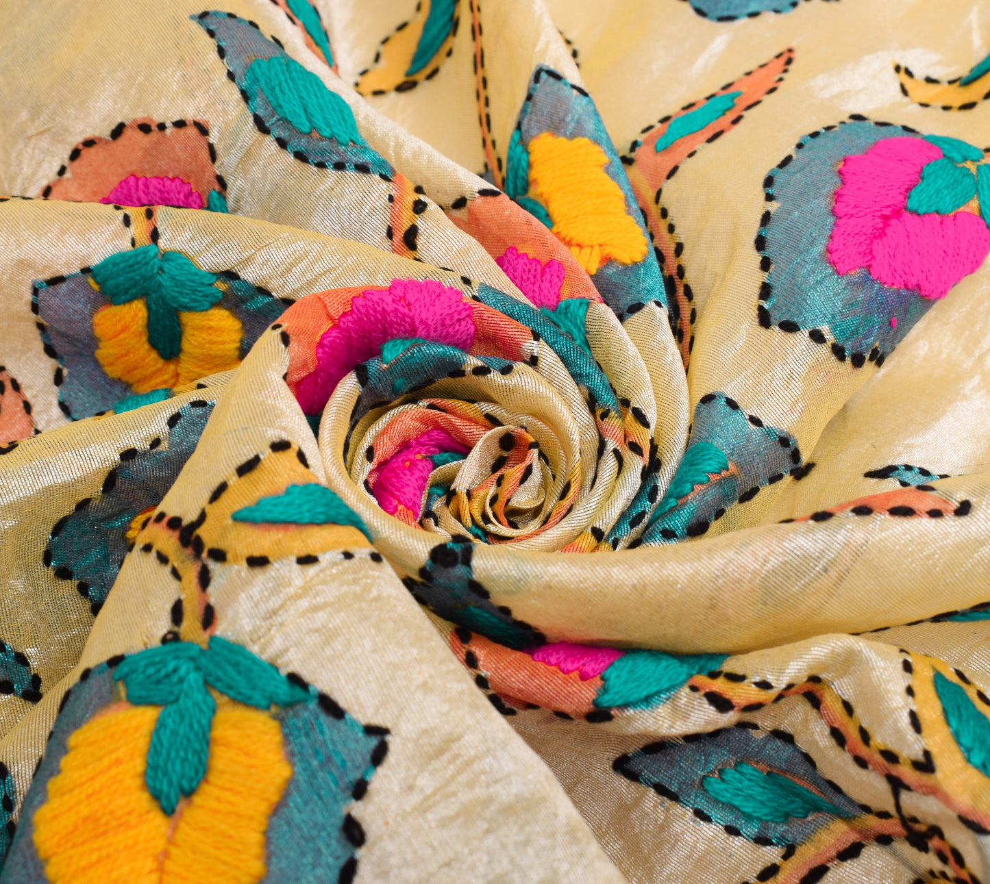 Sushila Vintage Beige Heavy Dupatta Art Silk Handmade Traditional OOAK Stole