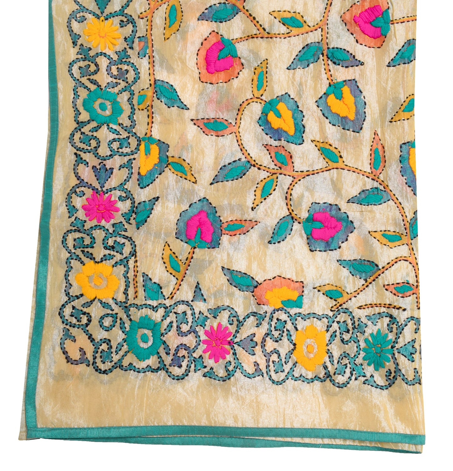 Sushila Vintage Beige Heavy Dupatta Art Silk Handmade Traditional OOAK Stole