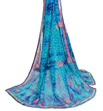Sushila Vintage Blue Tie-Dye Dupatta Pure Georgette Sequins Zari Work Long Stole