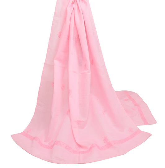 Sushila Vintage Pink Chikankari Dupatta Art Cotton Lucknowi Casual Long Stole