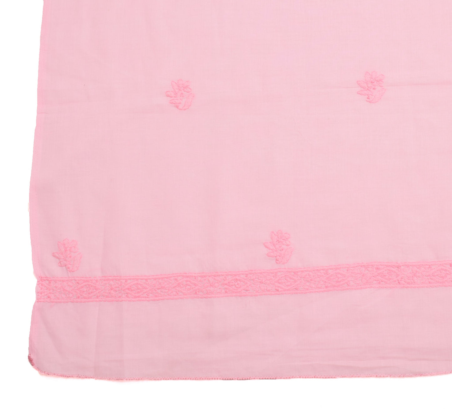 Sushila Vintage Pink Chikankari Dupatta Art Cotton Lucknowi Casual Long Stole