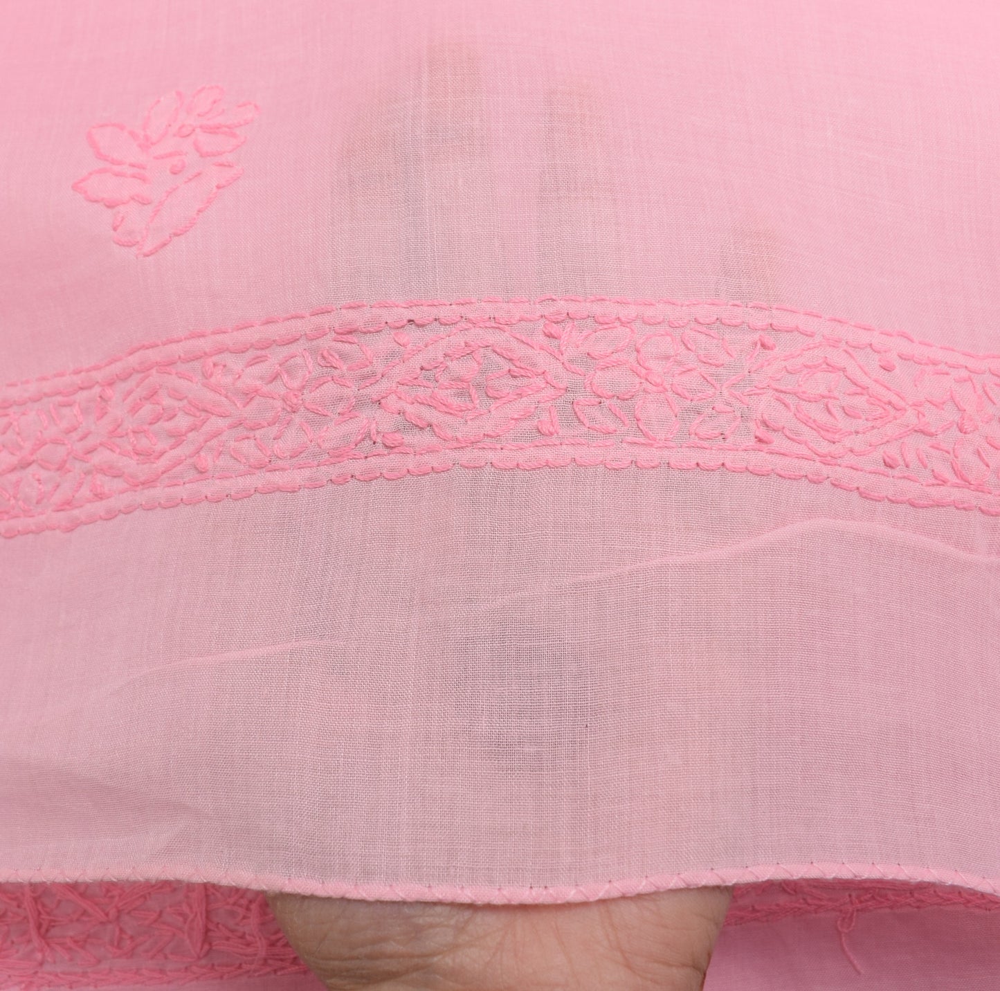 Sushila Vintage Pink Chikankari Dupatta Art Cotton Lucknowi Casual Long Stole