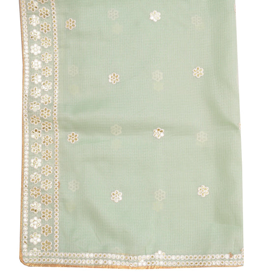 Sushila Vintage Pista Green Embroidered Dupatta Art Silk Kota Doria Long Stole