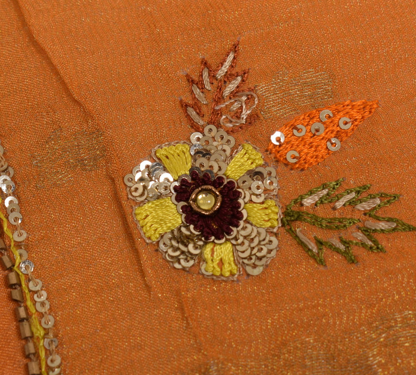 Sushila Vintage 100% Pure Silk Dupatta Yellow Orange Zari Woven Soft Long Stole