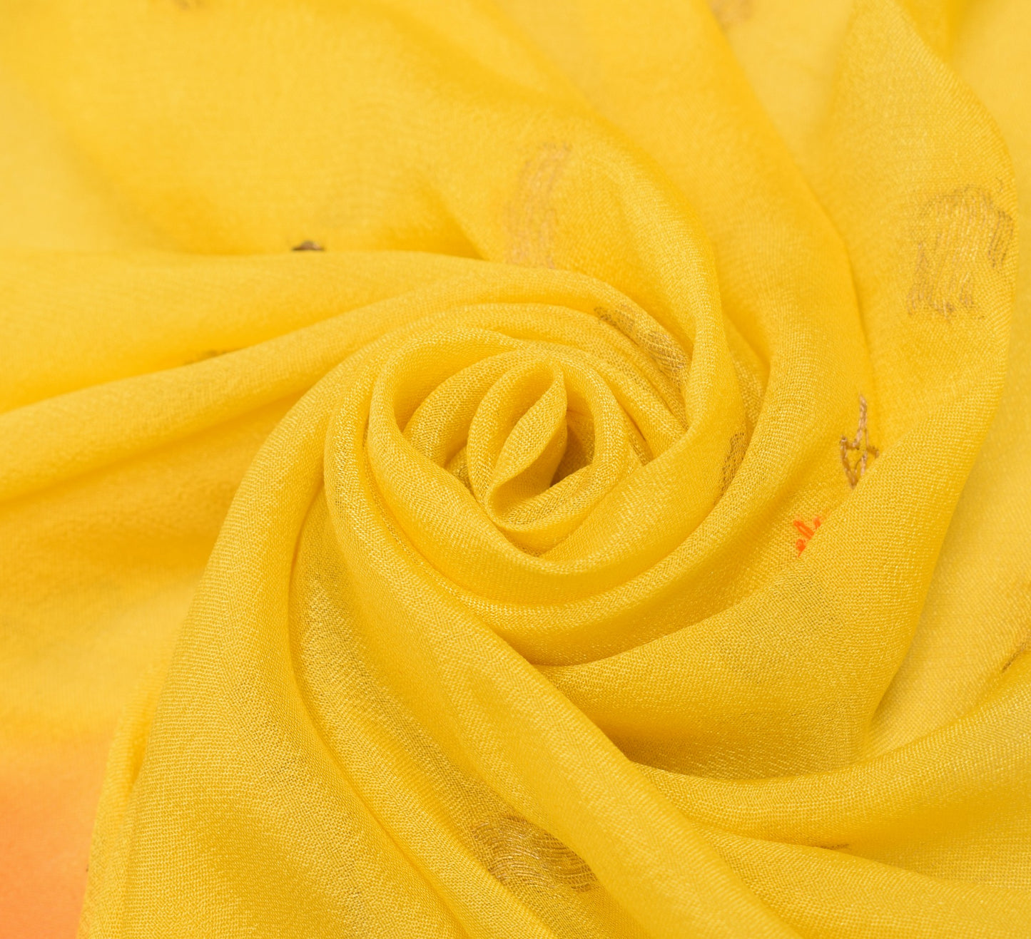 Sushila Vintage 100% Pure Silk Dupatta Yellow Orange Zari Woven Soft Long Stole