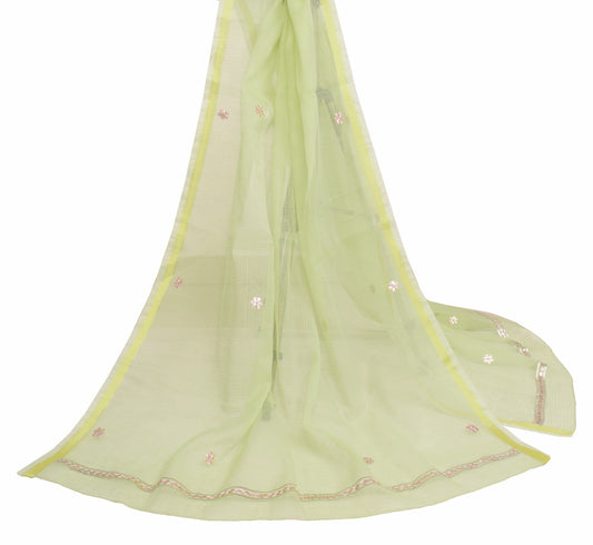 Sushila Vintage Green GottaPatti Dupatta Floral CottonSilk Kota Doria Long Stole