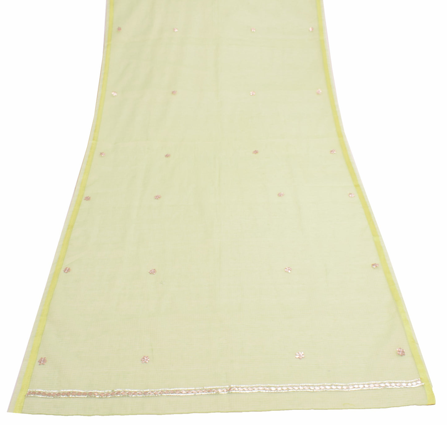 Sushila Vintage Green GottaPatti Dupatta Floral CottonSilk Kota Doria Long Stole