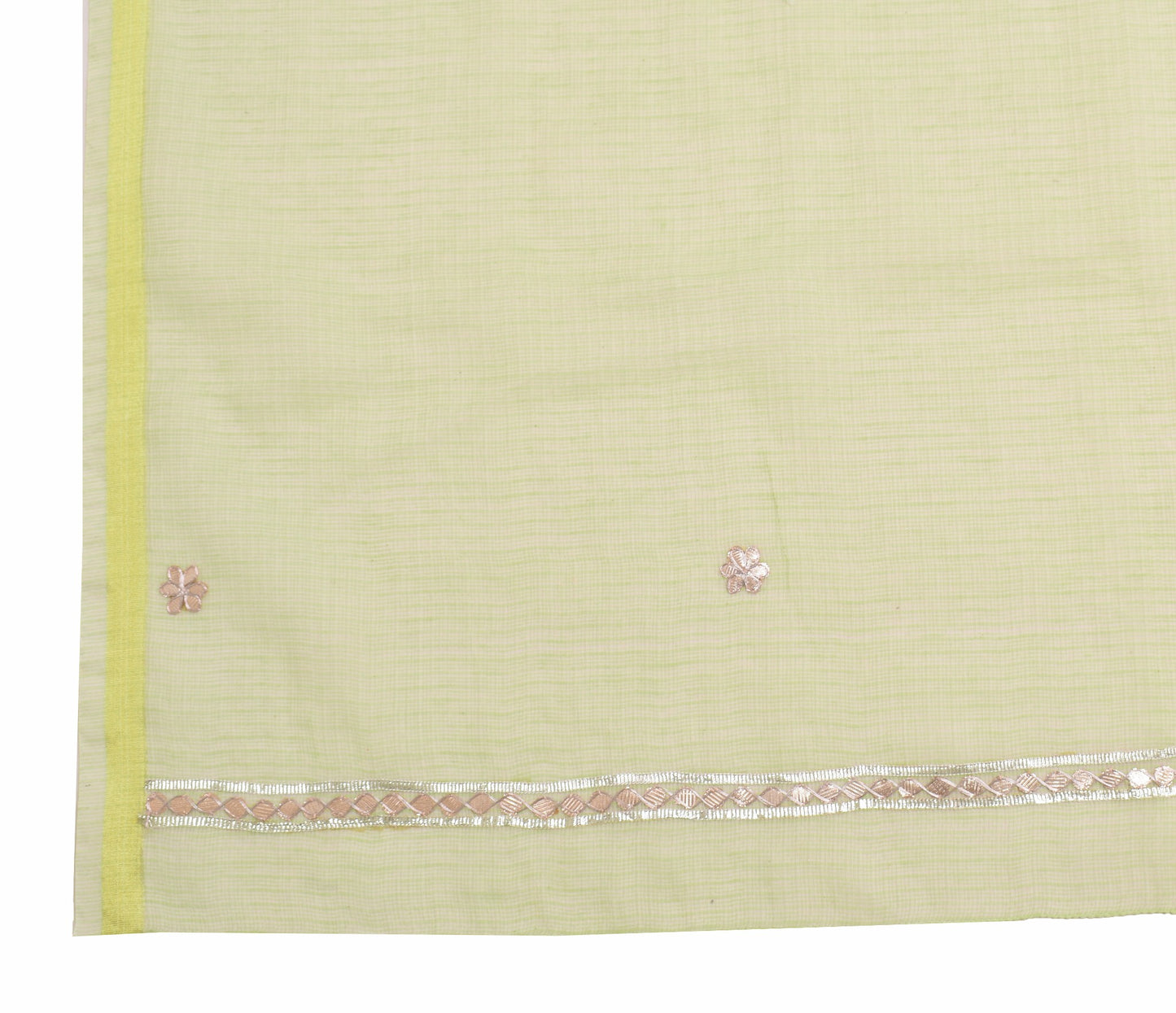 Sushila Vintage Green GottaPatti Dupatta Floral CottonSilk Kota Doria Long Stole
