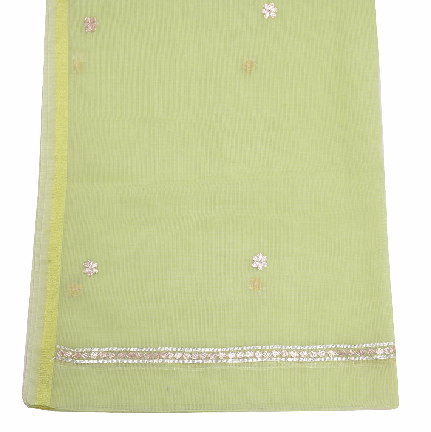Sushila Vintage Green GottaPatti Dupatta Floral CottonSilk Kota Doria Long Stole