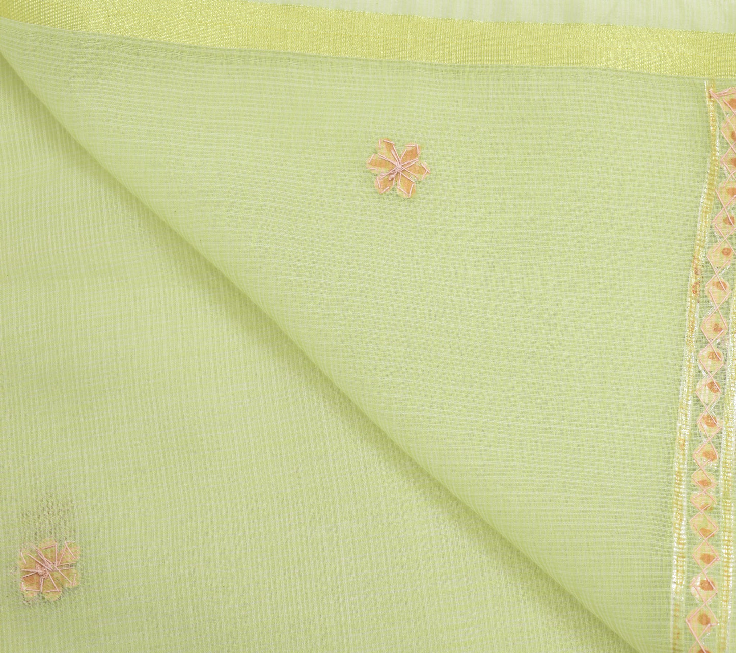 Sushila Vintage Green GottaPatti Dupatta Floral CottonSilk Kota Doria Long Stole