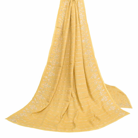 Sushila Vintage Mustard Dupatta Soft Pure Cotton Embroidered Floral Long Stole