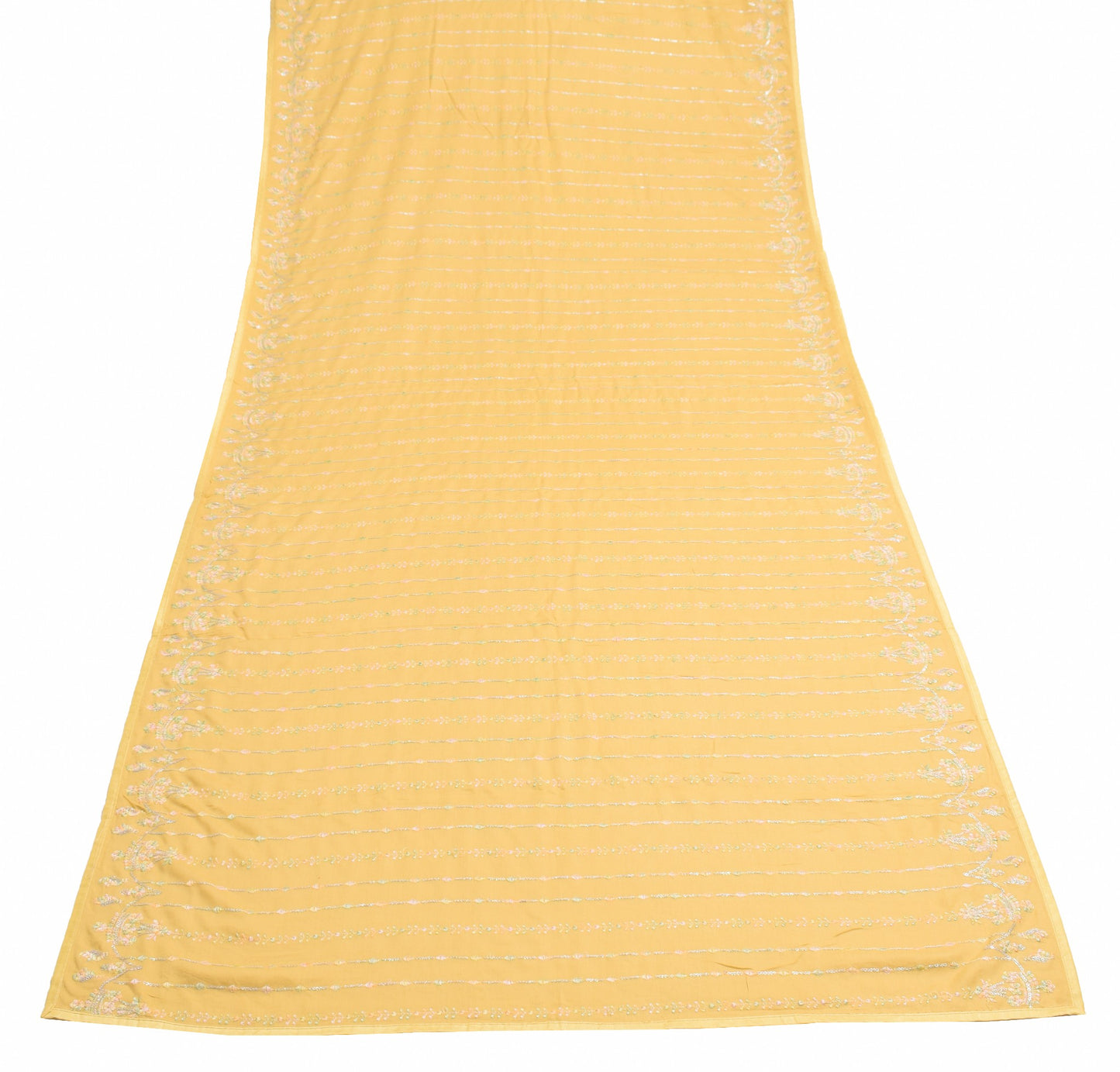 Sushila Vintage Mustard Dupatta Soft Pure Cotton Embroidered Floral Long Stole