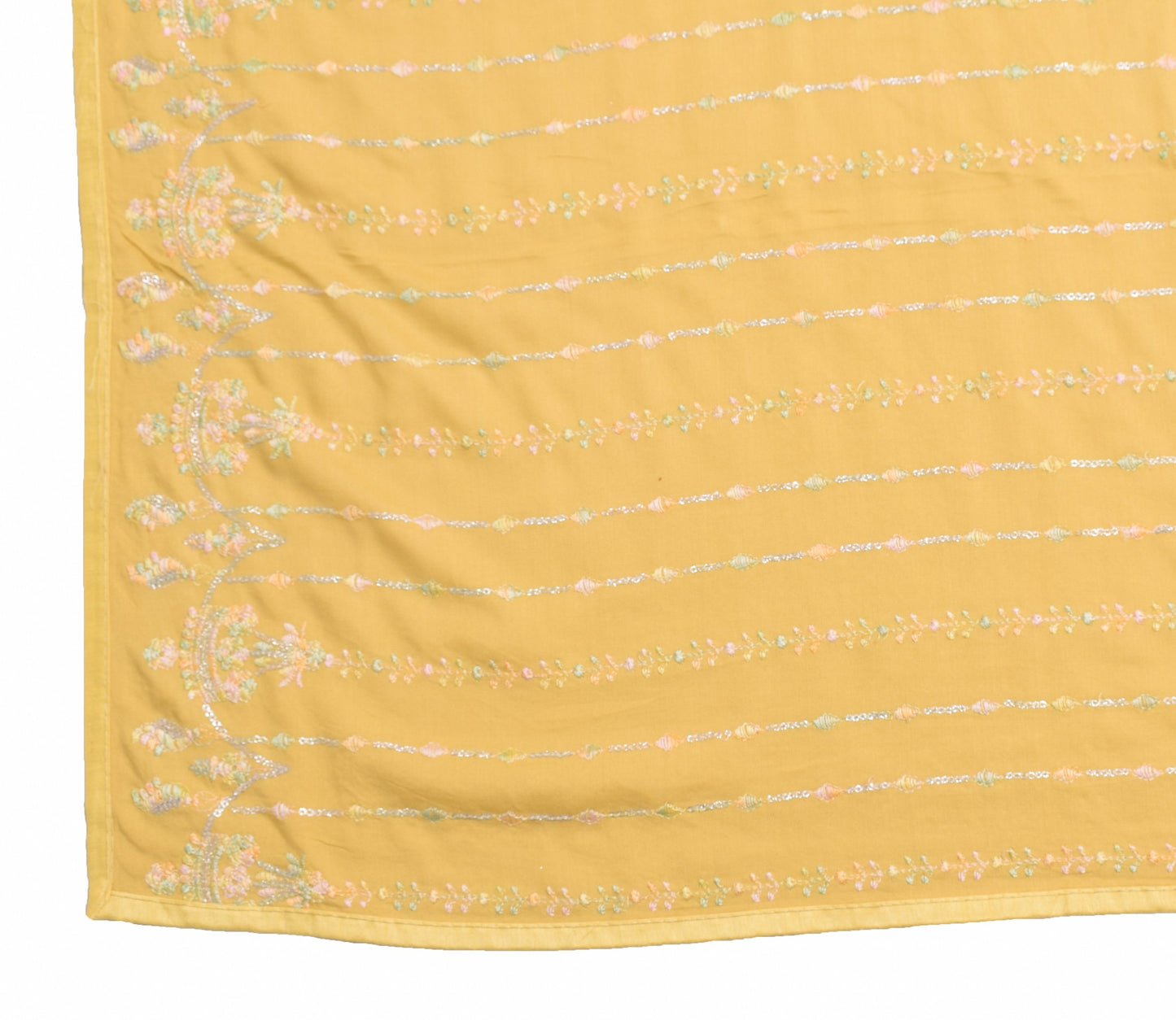 Sushila Vintage Mustard Dupatta Soft Pure Cotton Embroidered Floral Long Stole