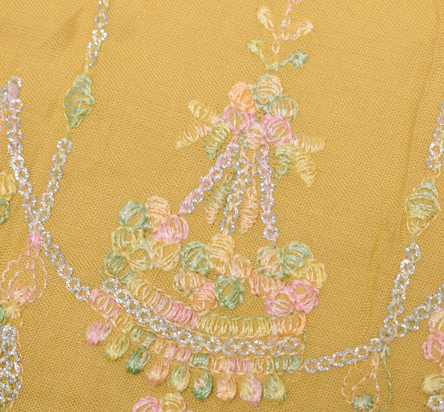 Sushila Vintage Mustard Dupatta Soft Pure Cotton Embroidered Floral Long Stole