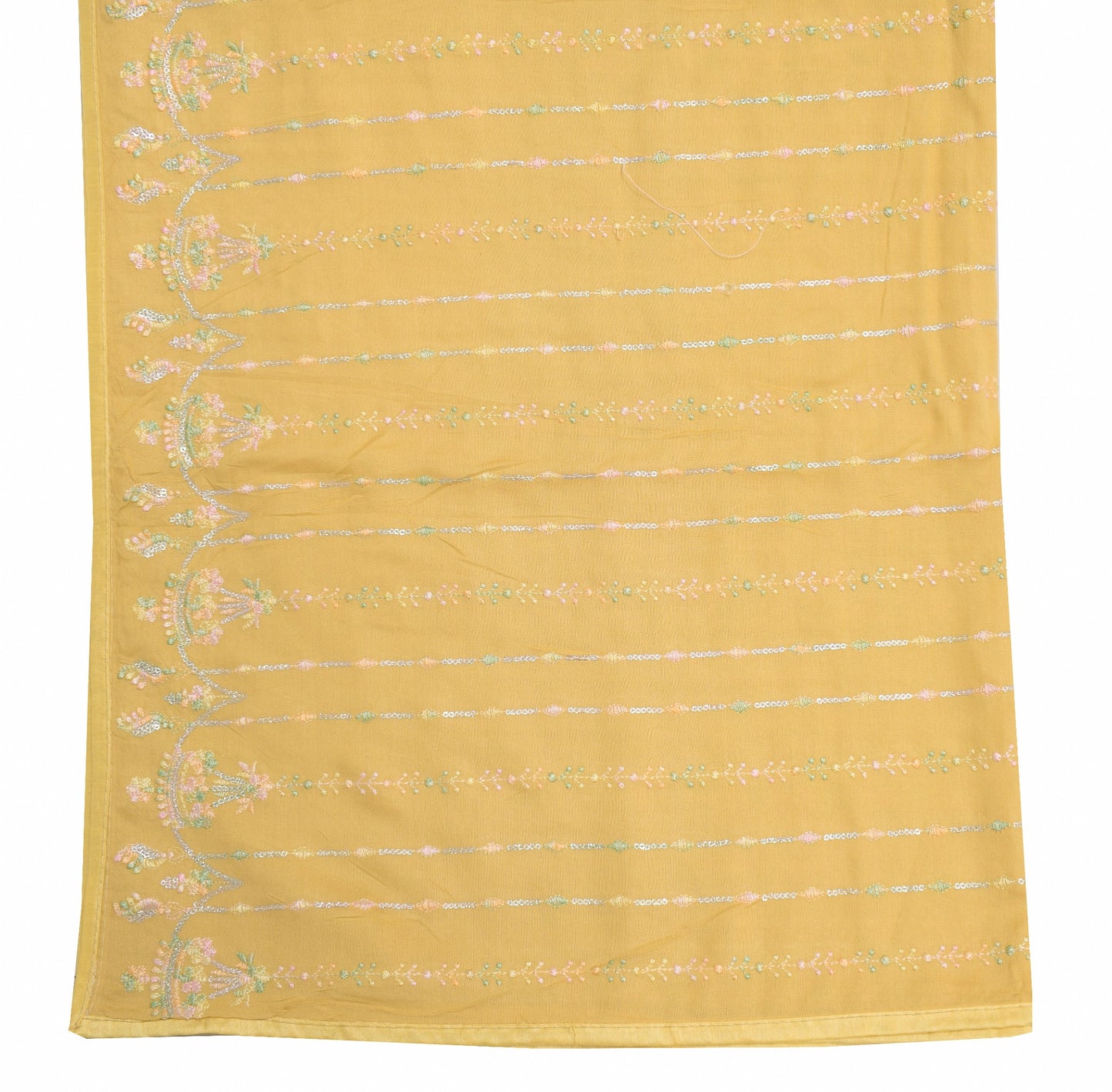 Sushila Vintage Mustard Dupatta Soft Pure Cotton Embroidered Floral Long Stole