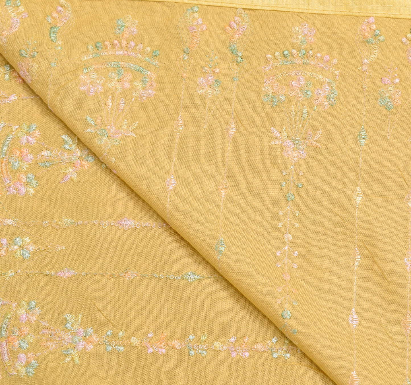 Sushila Vintage Mustard Dupatta Soft Pure Cotton Embroidered Floral Long Stole