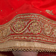 Sushila Vintage Red Heavy Dupatta Pure Silk Glass Beads Stone Work Wedding Stole