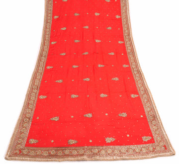 Sushila Vintage Red Heavy Dupatta Pure Silk Glass Beads Stone Work Wedding Stole