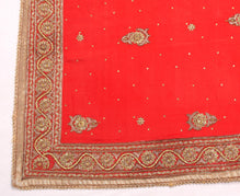 Sushila Vintage Red Heavy Dupatta Pure Silk Glass Beads Stone Work Wedding Stole