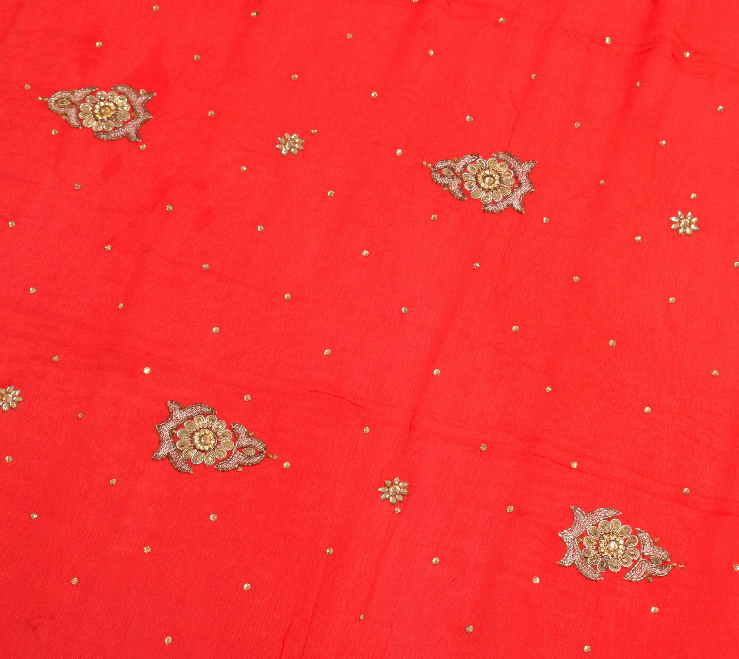 Sushila Vintage Red Heavy Dupatta Pure Silk Glass Beads Stone Work Wedding Stole