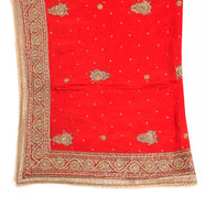 Sushila Vintage Red Heavy Dupatta Pure Silk Glass Beads Stone Work Wedding Stole