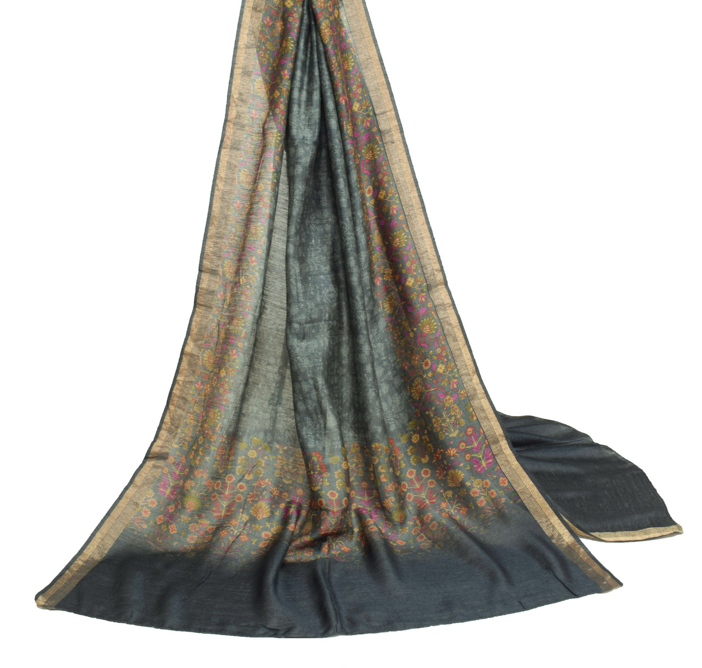 Sushila Vintage 100% Pure Cotton Silk Dupatta Floral Printed & Woven Long Stole