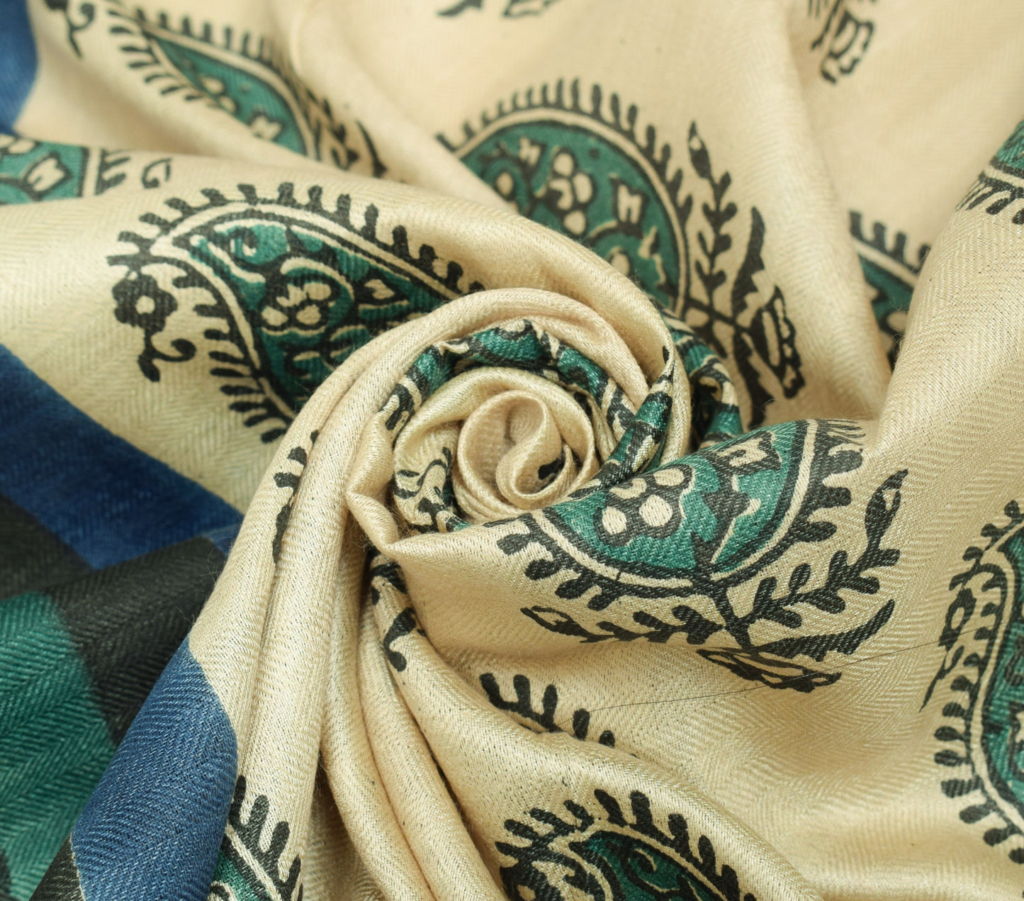 Sushila Vintage 100% Pure Woolen Dupatta Hand Block Printed Paisley Long Stole