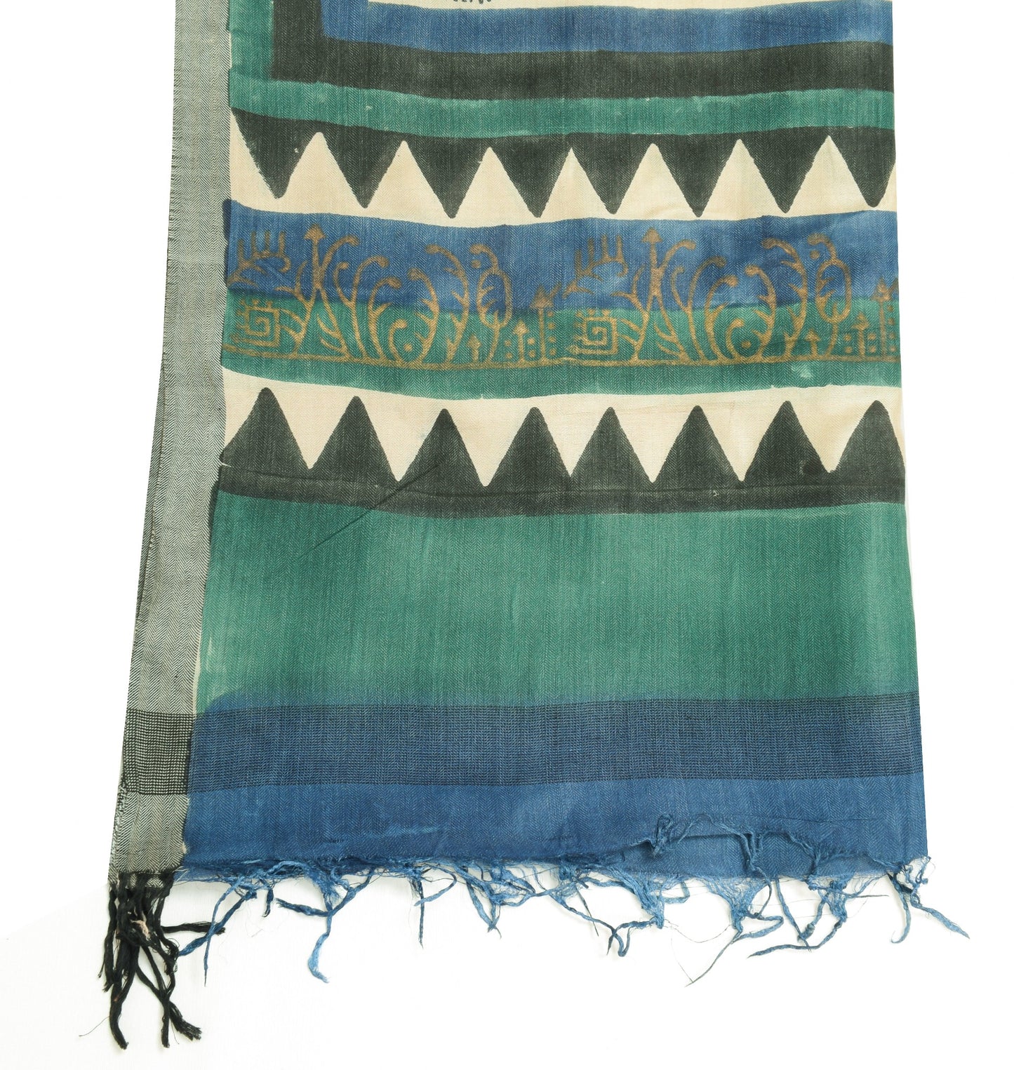 Sushila Vintage 100% Pure Woolen Dupatta Hand Block Printed Paisley Long Stole