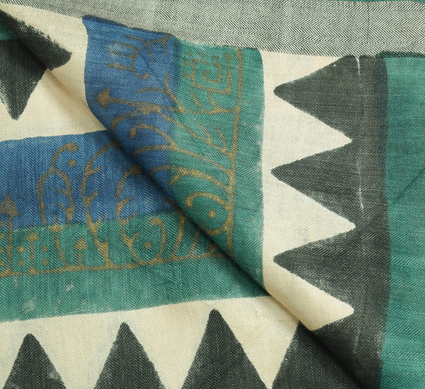 Sushila Vintage 100% Pure Woolen Dupatta Hand Block Printed Paisley Long Stole