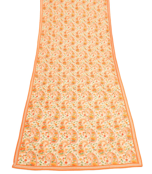 Sushila Vintage Cream Embroidered Dupatta Art Georgette Paisley Party Long Stole