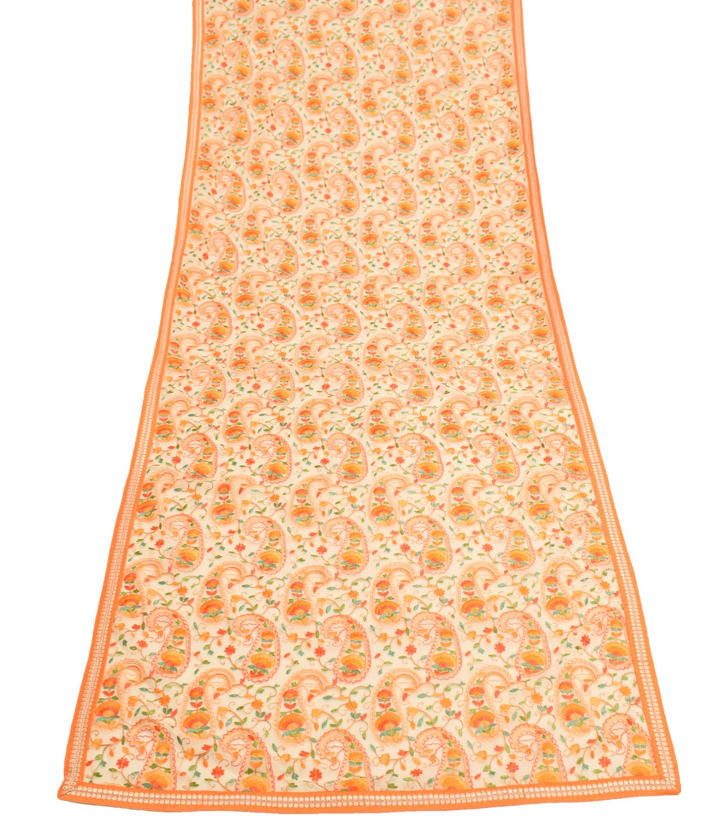 Sushila Vintage Cream Embroidered Dupatta Art Georgette Paisley Party Long Stole