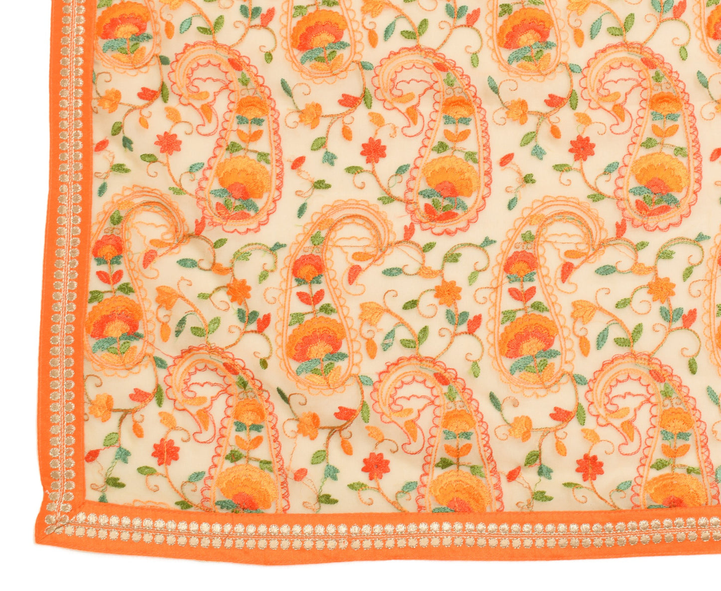 Sushila Vintage Cream Embroidered Dupatta Art Georgette Paisley Party Long Stole