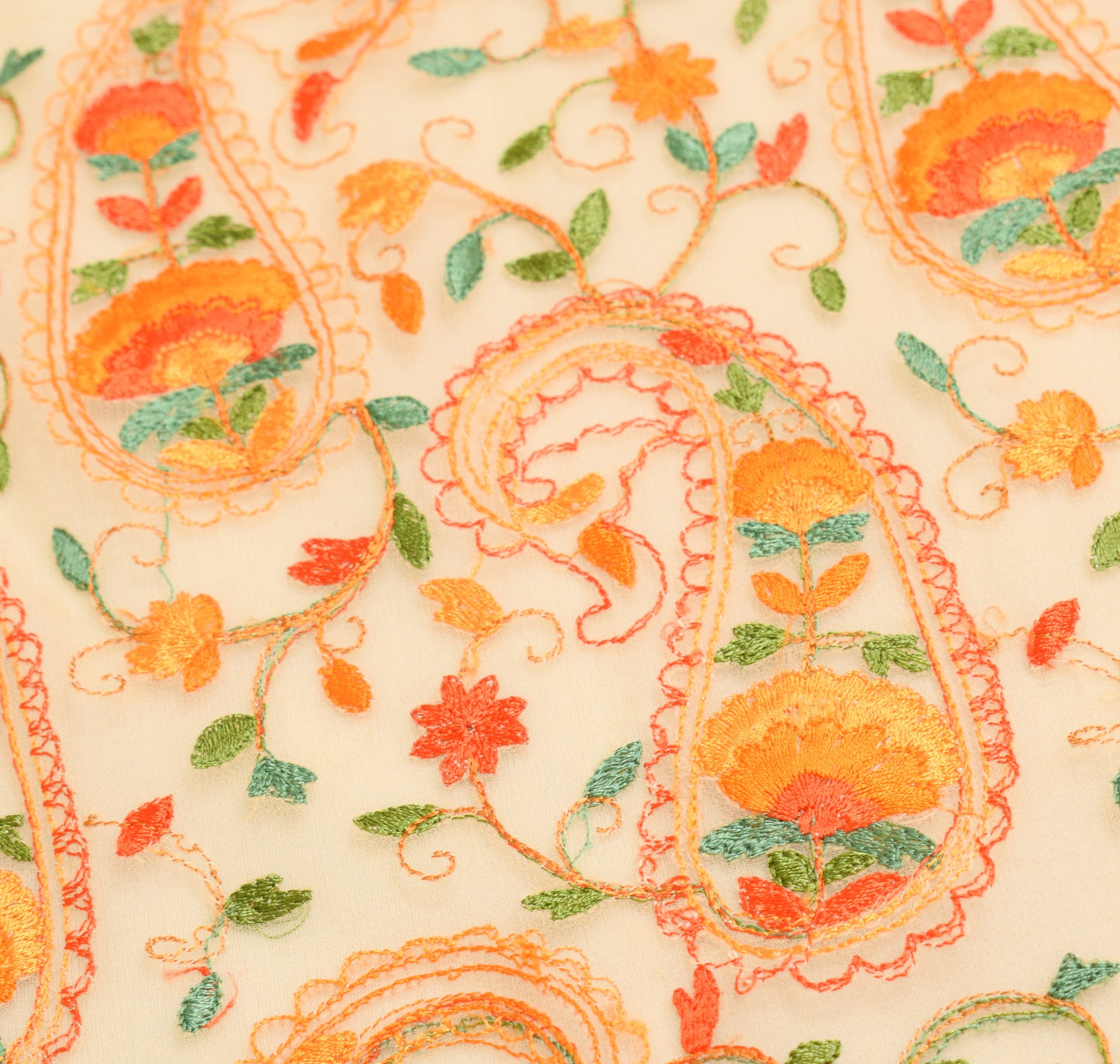 Sushila Vintage Cream Embroidered Dupatta Art Georgette Paisley Party Long Stole
