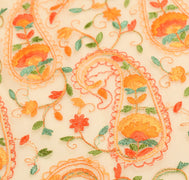 Sushila Vintage Cream Embroidered Dupatta Art Georgette Paisley Party Long Stole