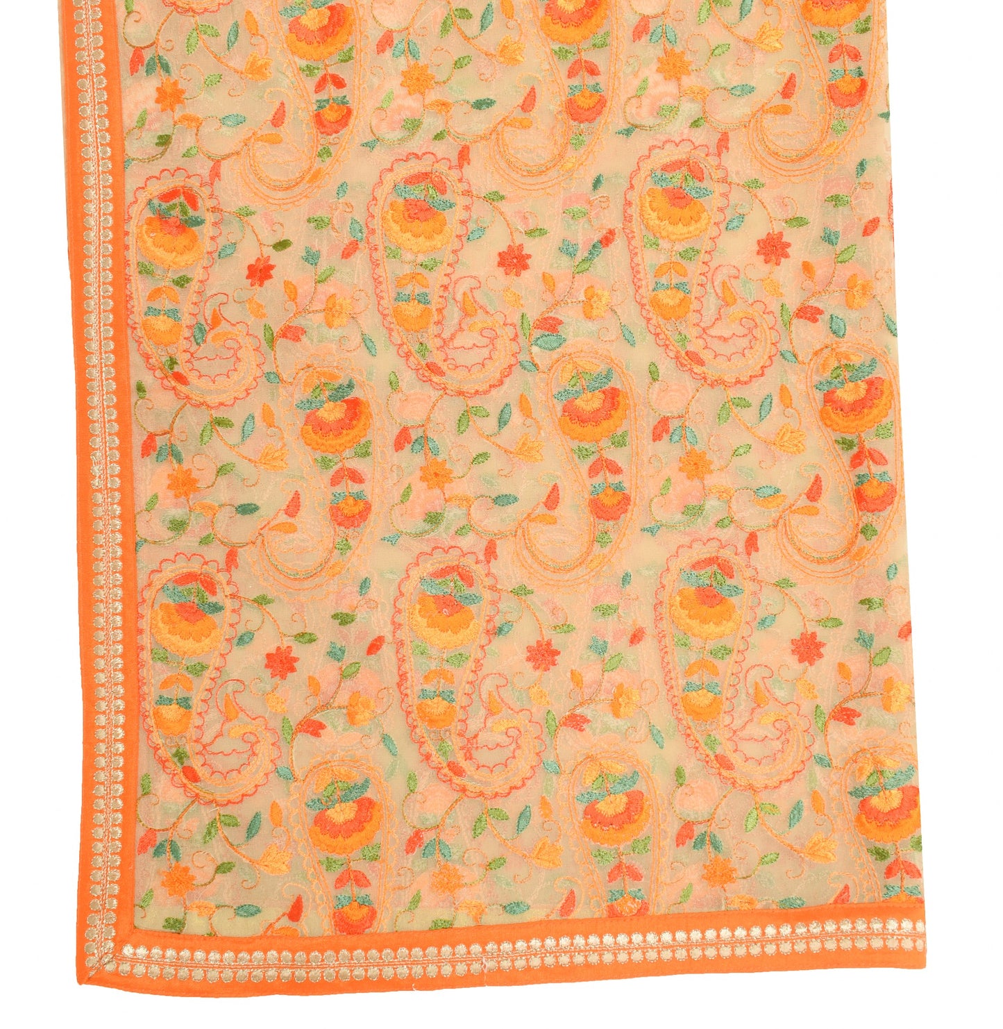 Sushila Vintage Cream Embroidered Dupatta Art Georgette Paisley Party Long Stole