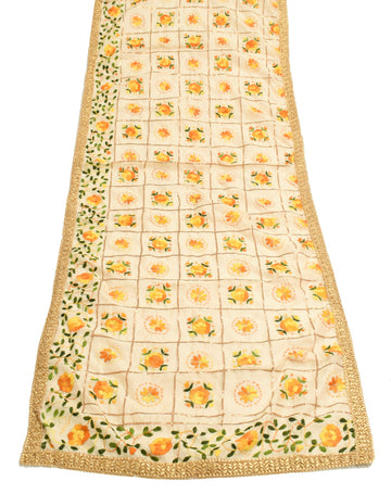 Sushila Vintage Beige OOAK Heavy Dupatta Art Silk Hand Embroidered Long Stole