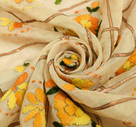 Sushila Vintage Beige OOAK Heavy Dupatta Art Silk Hand Embroidered Long Stole