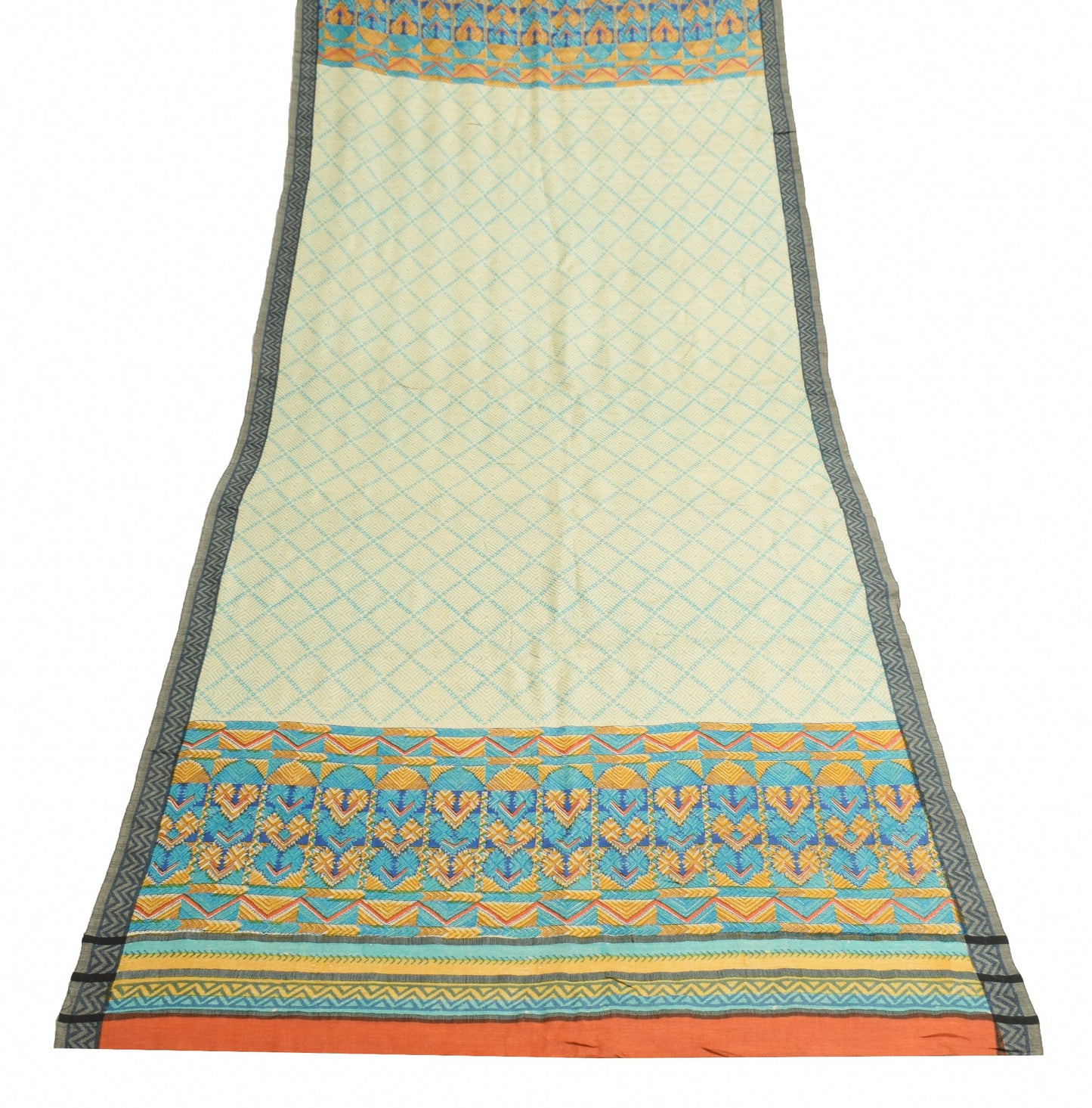Sushila Vintage Cream Dupatta 100% Pure woolen Printed Soft Indian Long Stole