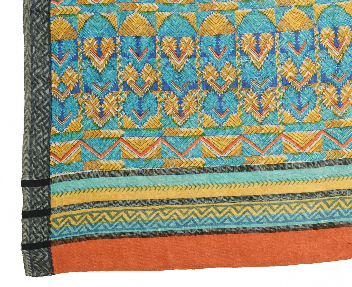 Sushila Vintage Cream Dupatta 100% Pure woolen Printed Soft Indian Long Stole