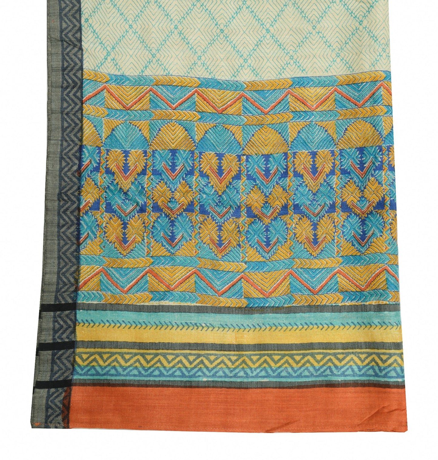 Sushila Vintage Cream Dupatta 100% Pure woolen Printed Soft Indian Long Stole