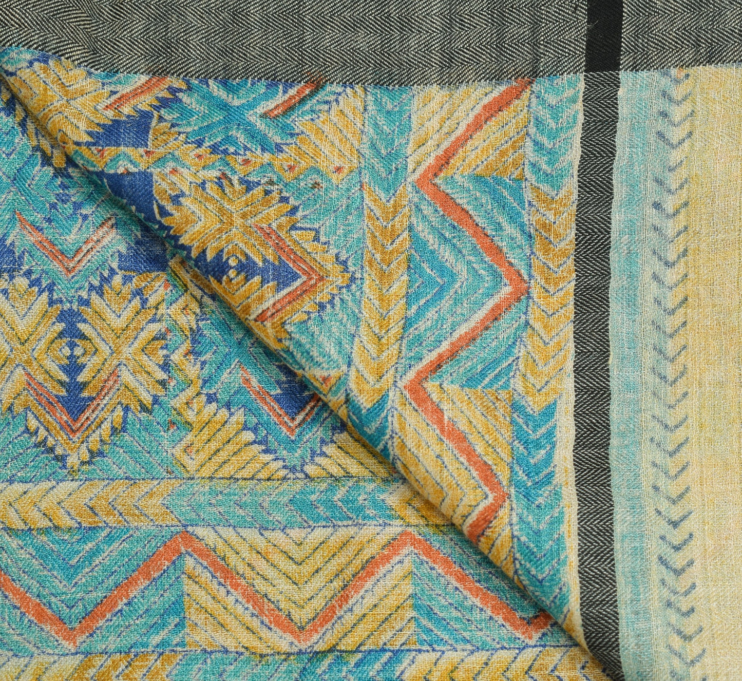 Sushila Vintage Cream Dupatta 100% Pure woolen Printed Soft Indian Long Stole