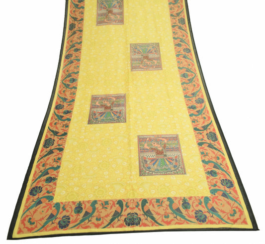 Sushila Vintage Kalamkari Printed Dupatta Art Cotton Silk Floral Bids Long Stole