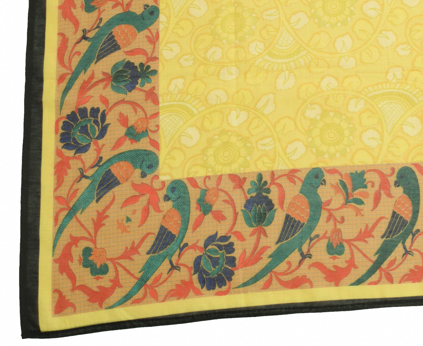 Sushila Vintage Kalamkari Printed Dupatta Art Cotton Silk Floral Bids Long Stole