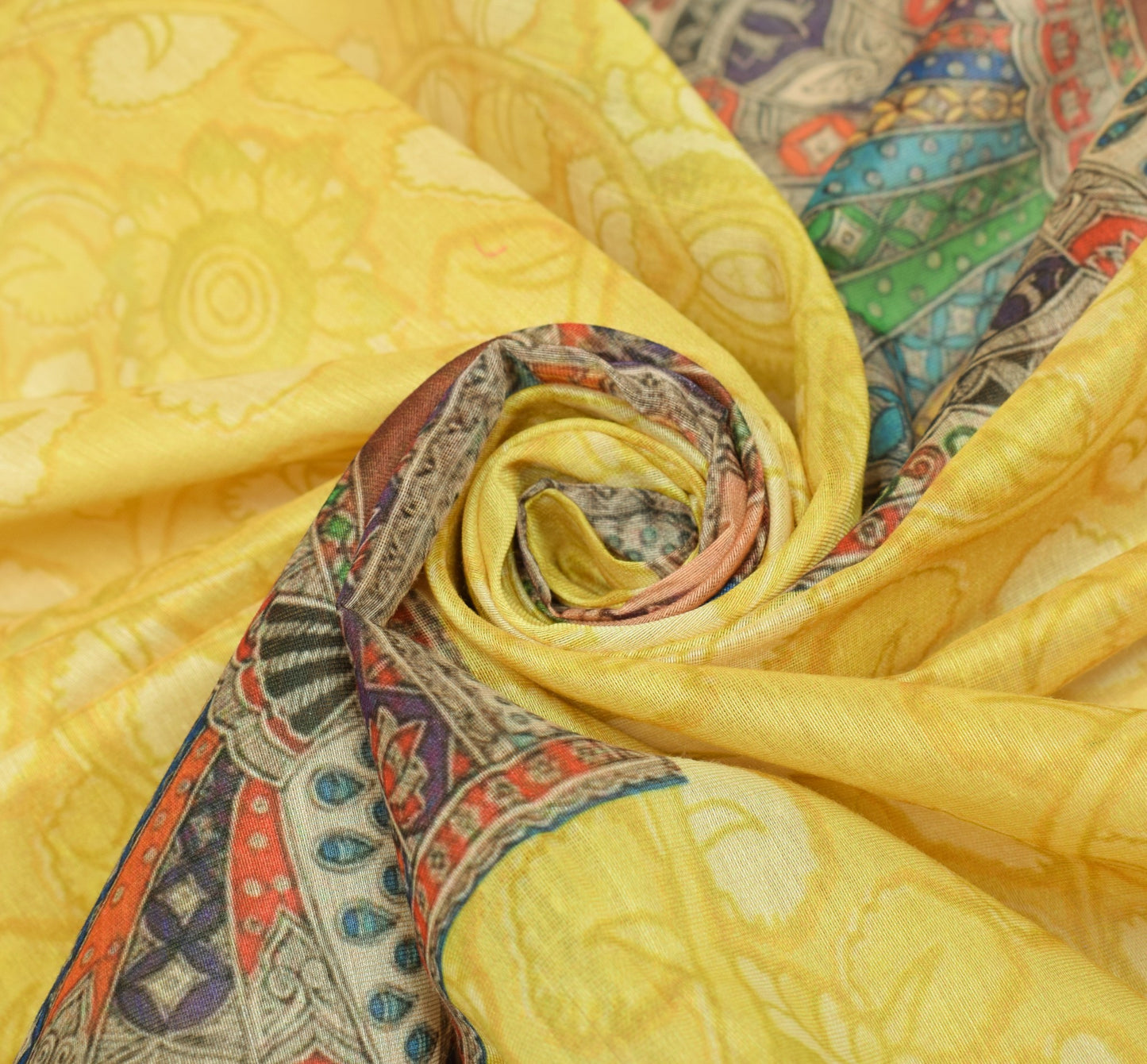 Sushila Vintage Kalamkari Printed Dupatta Art Cotton Silk Floral Bids Long Stole