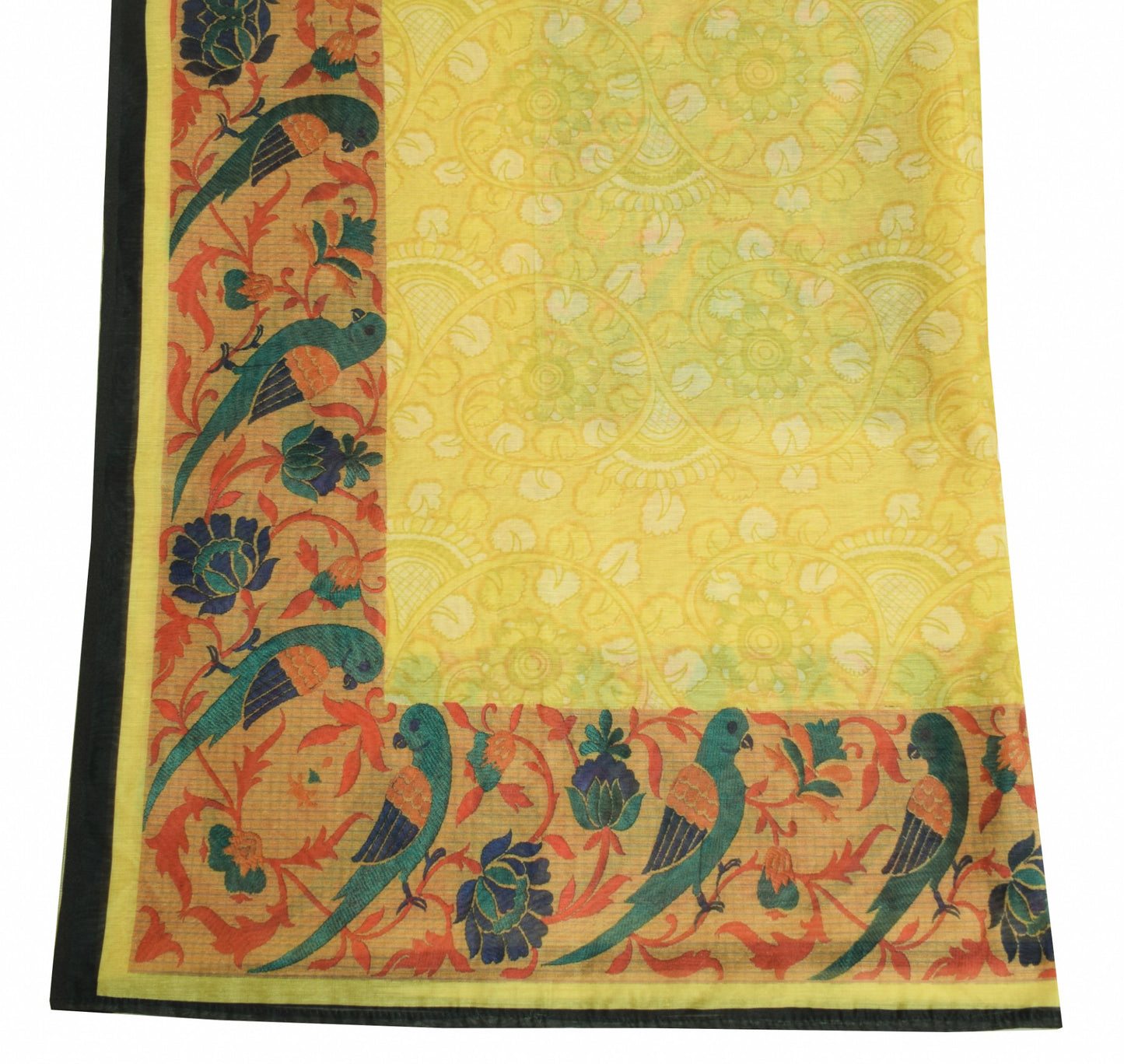 Sushila Vintage Kalamkari Printed Dupatta Art Cotton Silk Floral Bids Long Stole
